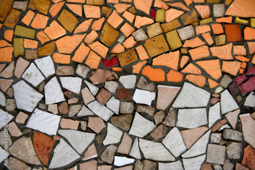 Tapety artystyczne Abstract Ceramic Tile Mosaic Pattern Background in Orange and White Tones