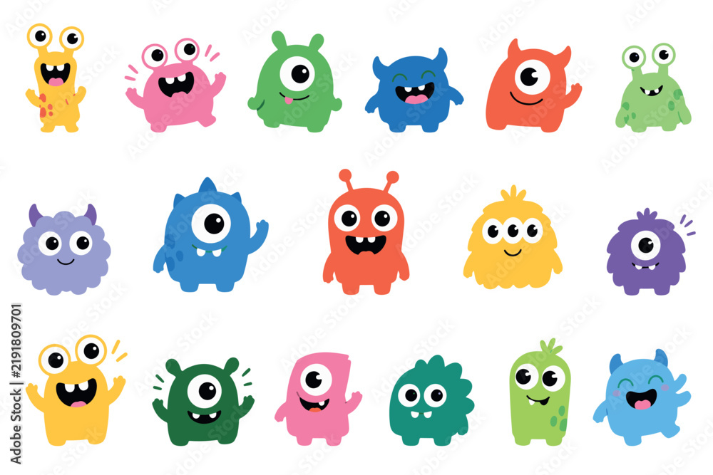 Fototapeta premium Playful Cartoon Monsters Pattern Vector Illustration
