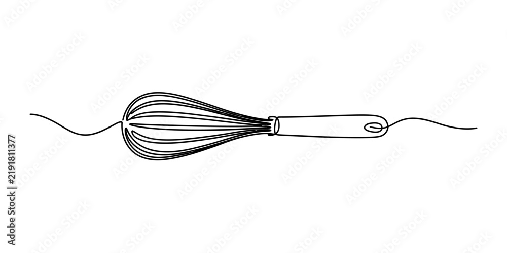 Obraz premium Kitchen whisk drawing made with a single continuous black line
