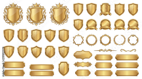 Collection of Golden Shields and Decorative Elements.