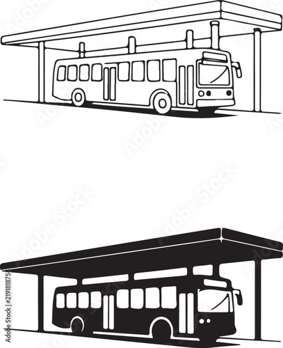 Bus parked under shelter at bus station