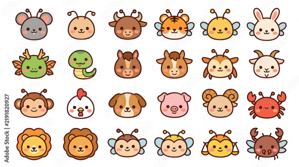 Obraz premium Cute animal character collection