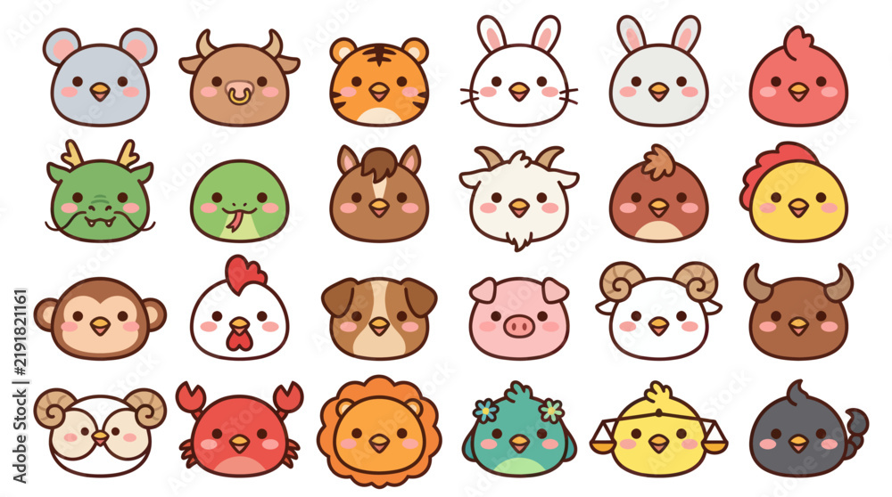 Obraz premium Cute animal faces collection