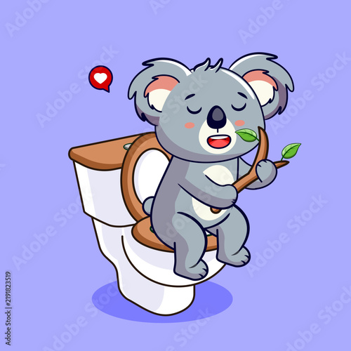 Photography Koala Sitting on Toilet Holding Branch Cartoon Vector Illustration