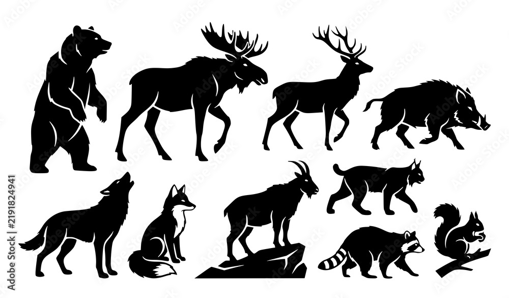 Obraz premium Forest Wildlife Animal Silhouette Vector Collection