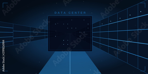 Futuristic Data Center Background with Perspective Grid and Tech Cyberpunk Server Room Concept