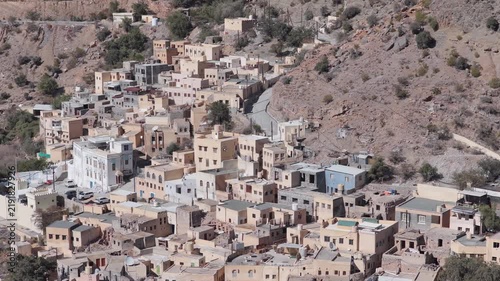 Aerial view of Wadi Bani Habib village in the mountains, Oman.