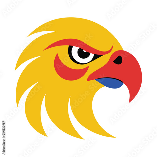 Fierce Eagle Emblem Design with Red Blue and Gold Vector Illustration