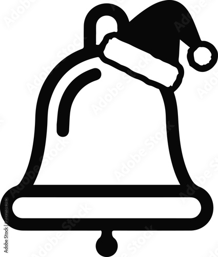 Christmas bell wearing santa hat black silhouette