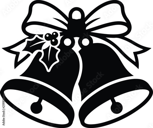 Festive christmas bells with holly and bow silhouette