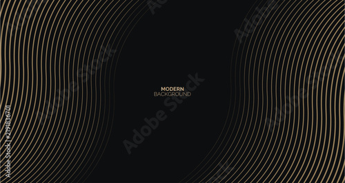 Modern background with elegant golden wavy lines on a sleek black backdrop.