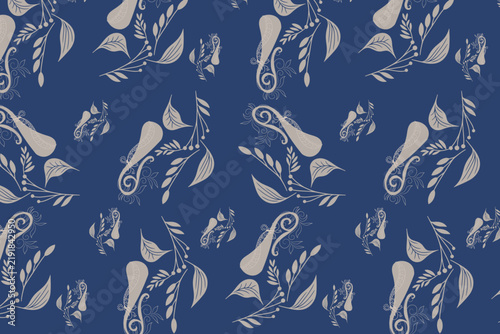 Elegant Paisley Textile  Seamless Pattern on Blue Background For  Wrapping paper Packaging fabric