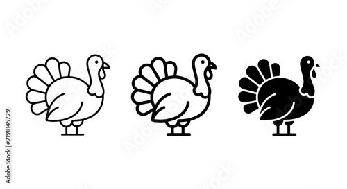 Turkey Icons Set, Thanksgiving Bird Graphics, Farm Animal Vector Illustrations, Holiday Food Symbols