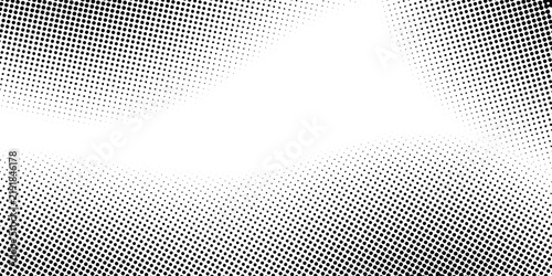 Black dots on white background, halftone pattern texture in vector.