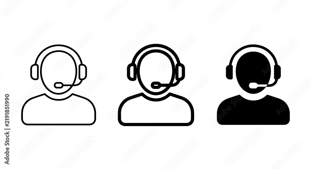 Fototapeta premium Customer Service Icons: Operator, Support Agent, Call Center Headset Symbols