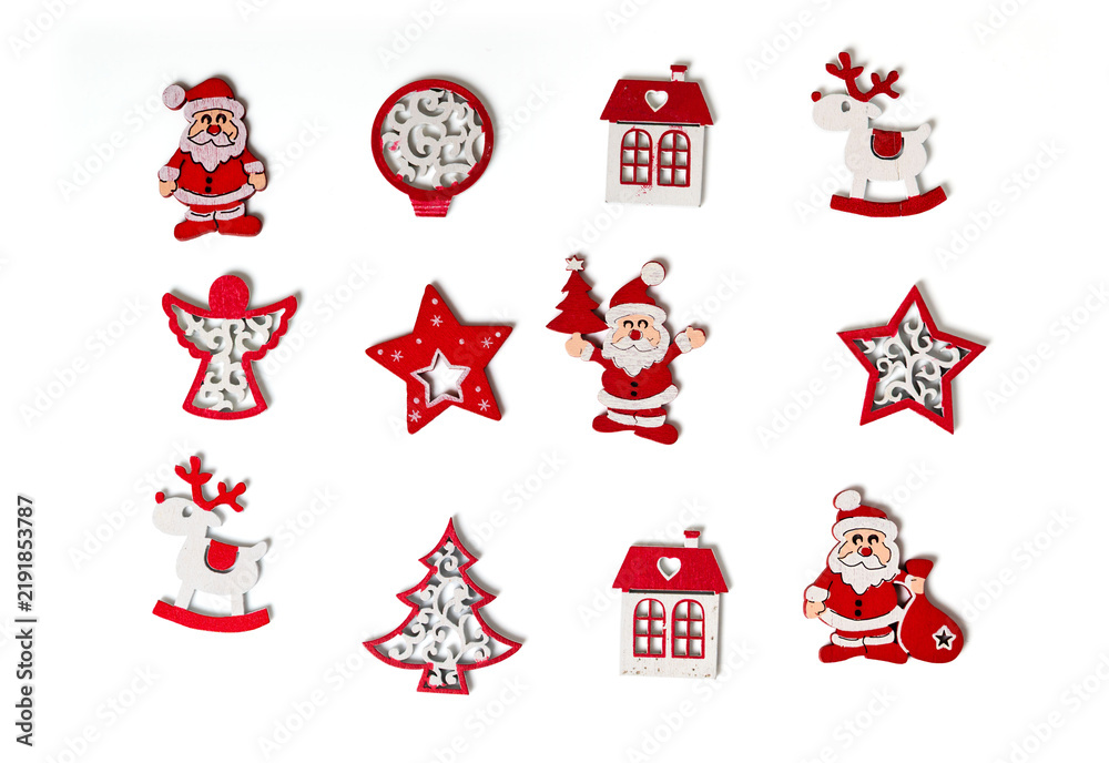 Fototapeta premium Christmas holiday decorations with Santa Claus and reindeer