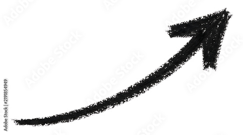 Long black chalk hand drawn arrow on white background