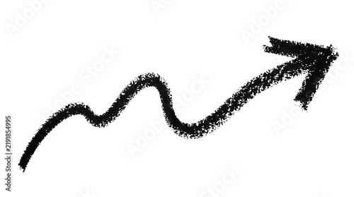 Long black chalk hand drawn arrow on white background