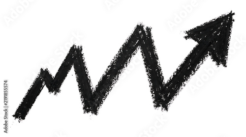 Long black chalk hand drawn arrow on white background