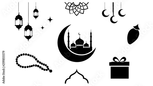 Eid al-Fitr black silhouette clipart set vector illustration