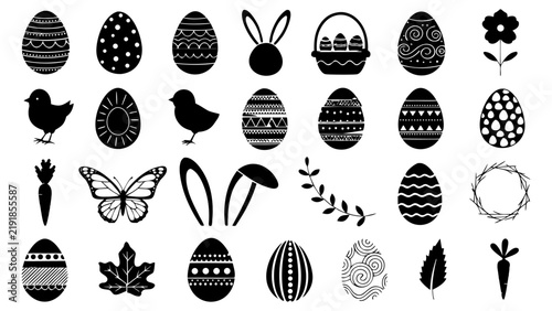 Easter black silhouette clipart set vector illustration