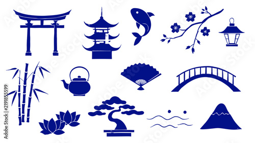 Hand-drawn Japanese garden doodle set vector illustration