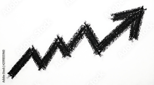 Long black chalk hand drawn arrow on white background