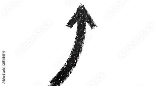 Long black chalk hand drawn arrow on white background