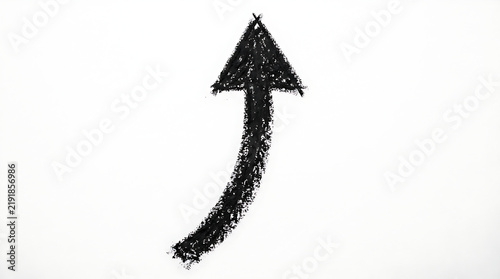 Long black chalk hand drawn arrow on white background