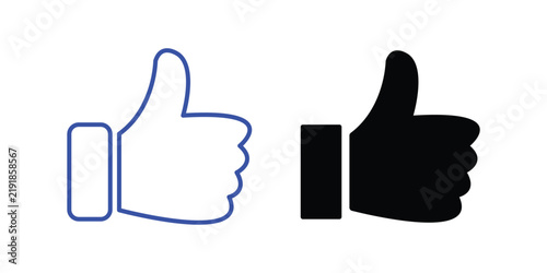 фотографія Thumbs up approval and positive feedback symbols in blue outline and black solid
