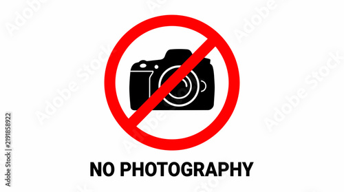 No Photography Sign with Camera Icon and Red Prohibited Symbol Isolated on White Background