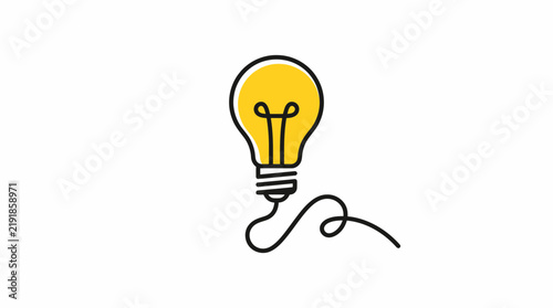Minimalist Yellow Light Bulb Icon with Power Cord Line Art Representing Creative Ideas and Solutions