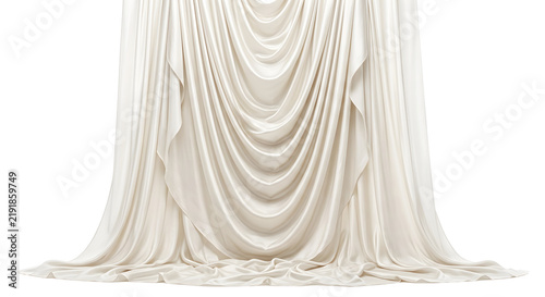 Obraz na plátne Elegant white satin curtain with layered draped swags