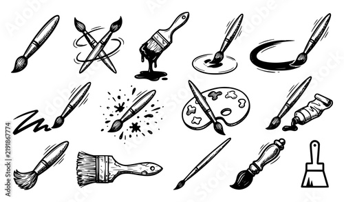 Brush Paint Stroke Doodle Sketch Outline Vector Illustration Collection