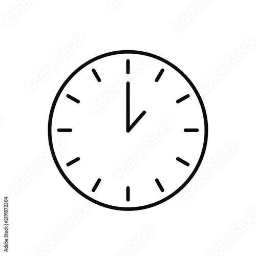 Minimalist round clock icon with black outlines on white background