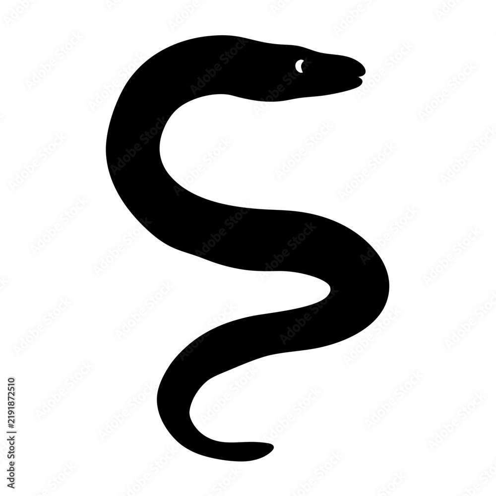Fototapeta premium Black snake silhouette vector icon - Sleek black snake silhouette in a clean, minimal vector style for modern designs and graphics.