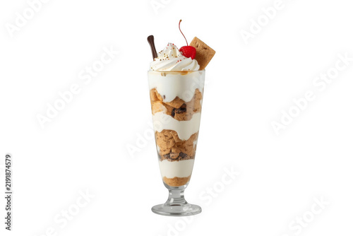 Tall Ice Cream Sundae With Whipped Cream and Cherry