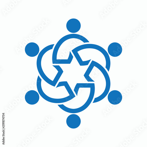 Abstract illustration of six connected figures forming a star, ideal for flyers and advertisements, featuring ample copy space, perfect for teamwork, collaboration, and community themes