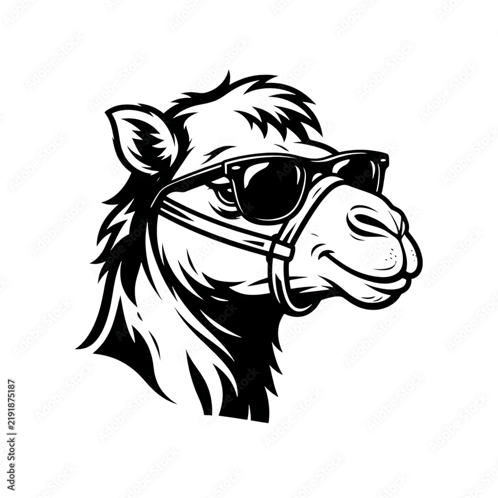 Fototapeta premium Cool Camel Head Line Art with Sunglasses.