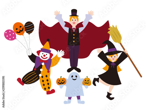 ハロウィンの仮装を楽しむ人々のイラスト