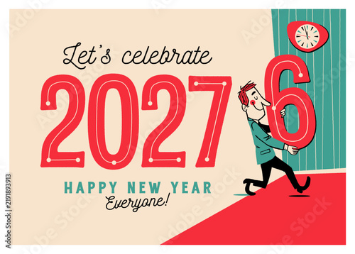 Let's celebrate 2025 - Happy New Year Everyone! - Vintage Style Greetings Card