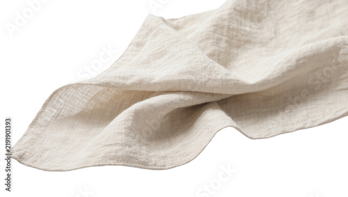 Fotografie Crinkled beige linen fabric with visible weave texture, isolated on transparent