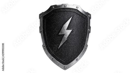 Canvastavla Medieval metal shield with lightning bolt emblem, isolated on transparent backgr