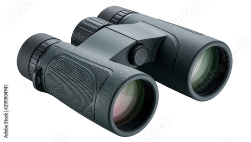 Obraz na plátně Dark gray rubberized binoculars with textured grip, isolated on transparent back