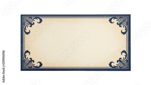 Quadro su tela Ornate dark blue bordered vintage name tag with textured parchment paper, isolat