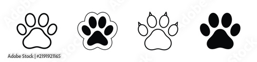 A comprehensive collection of black and white paw prints representing various animal footprints for design