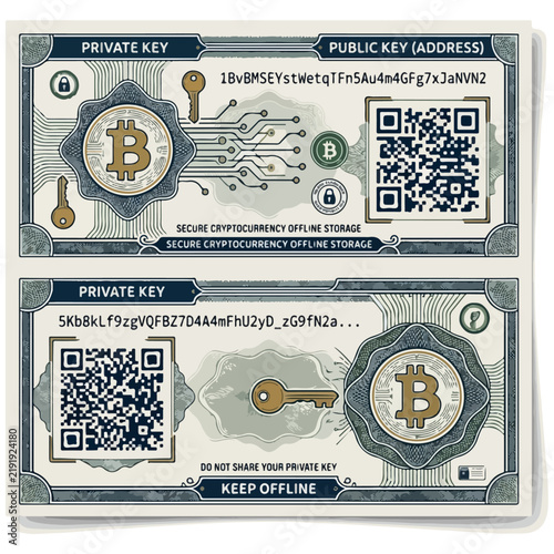 Cryptocurrency Paper Wallet Design Vector Illustration Template
