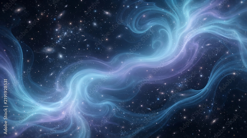 Fototapeta premium Cosmic nebula swirls in space with blue glow