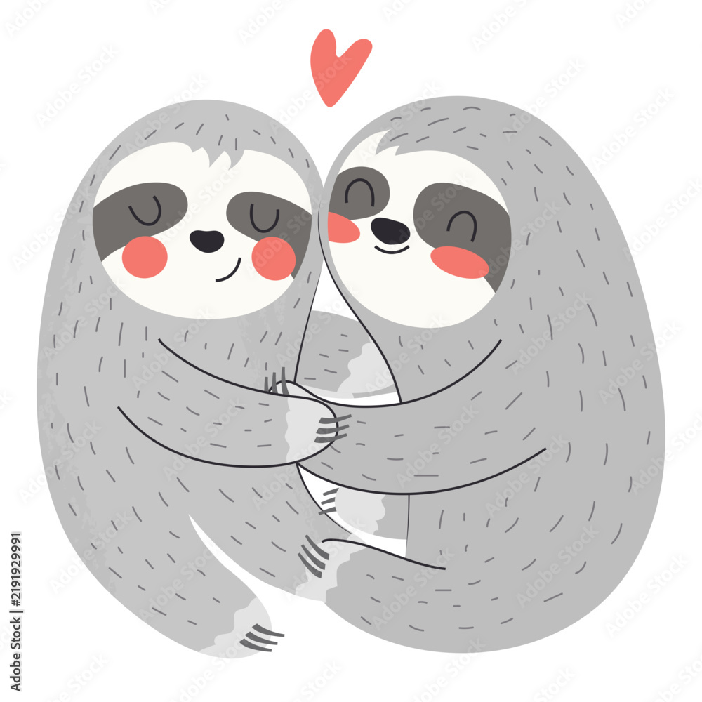 Fototapeta premium Sloths hugging flat