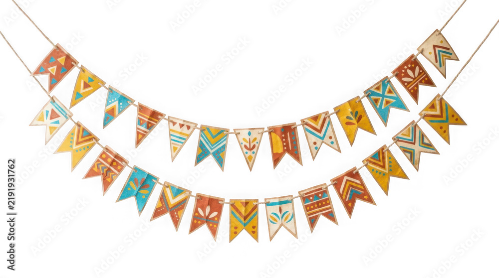 Obraz premium Set of colorful decorative festive bunting flags isolated on transparent background